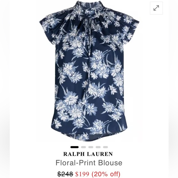 Polo Ralph Lauren Blue Floral Print Ruffle Sleeve Blouse SZ 2 - Picture 2 of 7